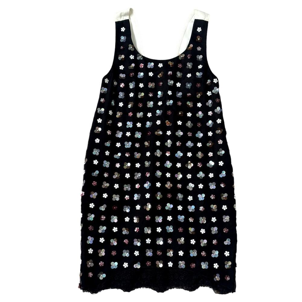 Sachin & Babi XS Black Beaded Sequin Mini Dress Floral Lace Sequined Multicolor